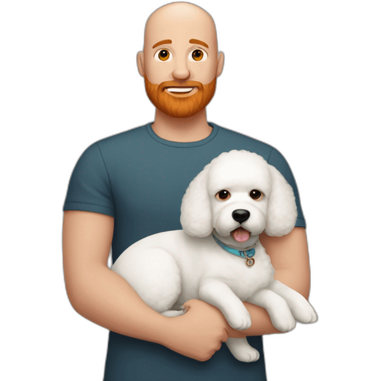 Bald big man with ginger beard and Bichon frise emoji