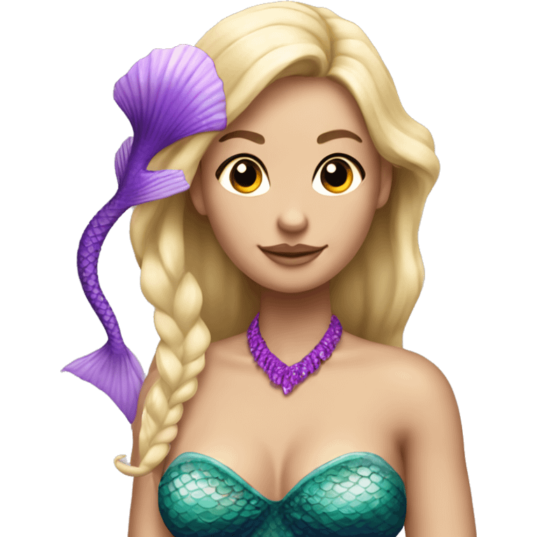 Blonde hair mermaid with purple fish tail and seashell bra emoji