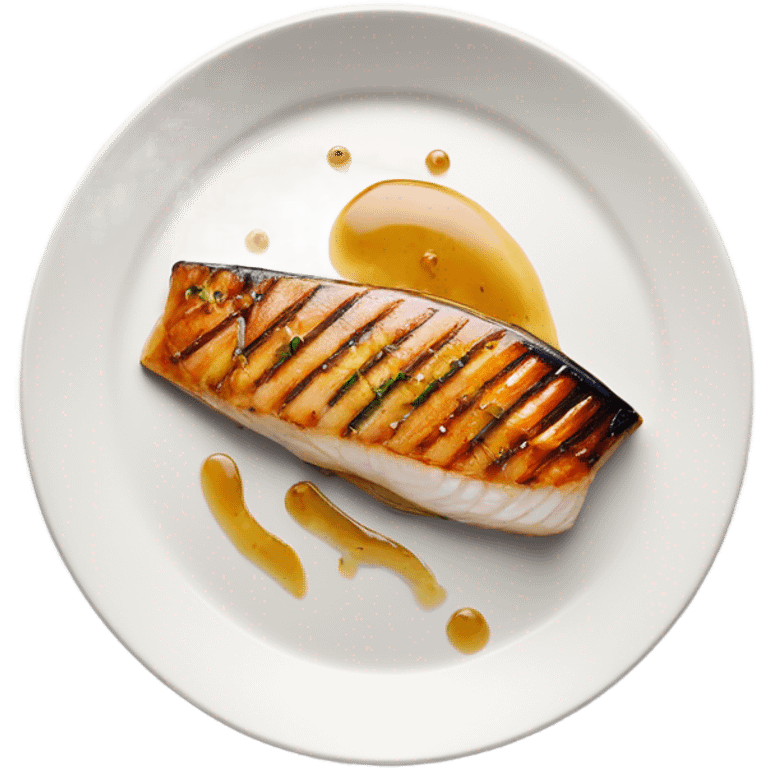 grilled fish fillet with brown butter sauce on white plate emoji