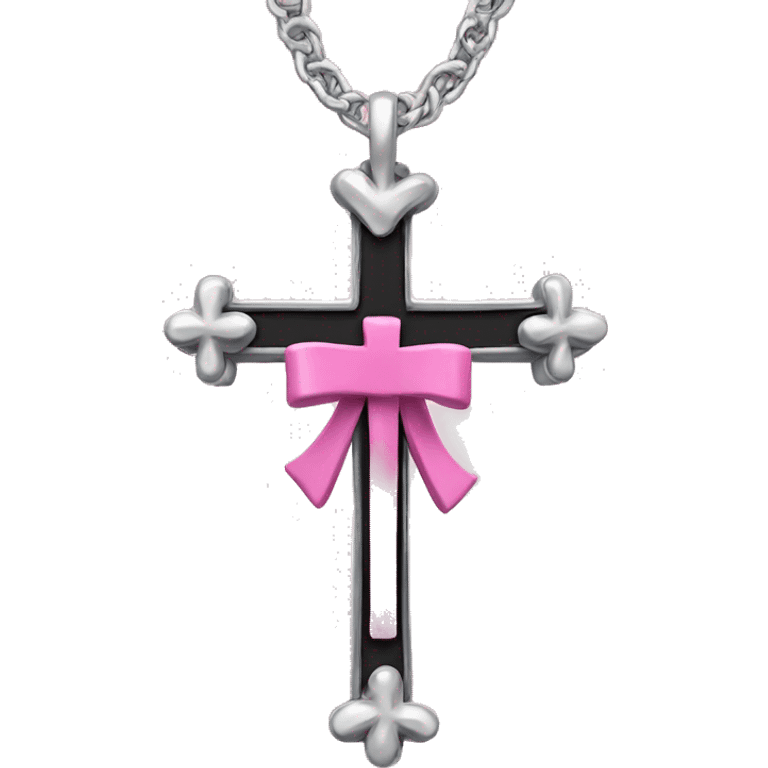 Pink cross with a silver chain wrapped around it with black bows emoji