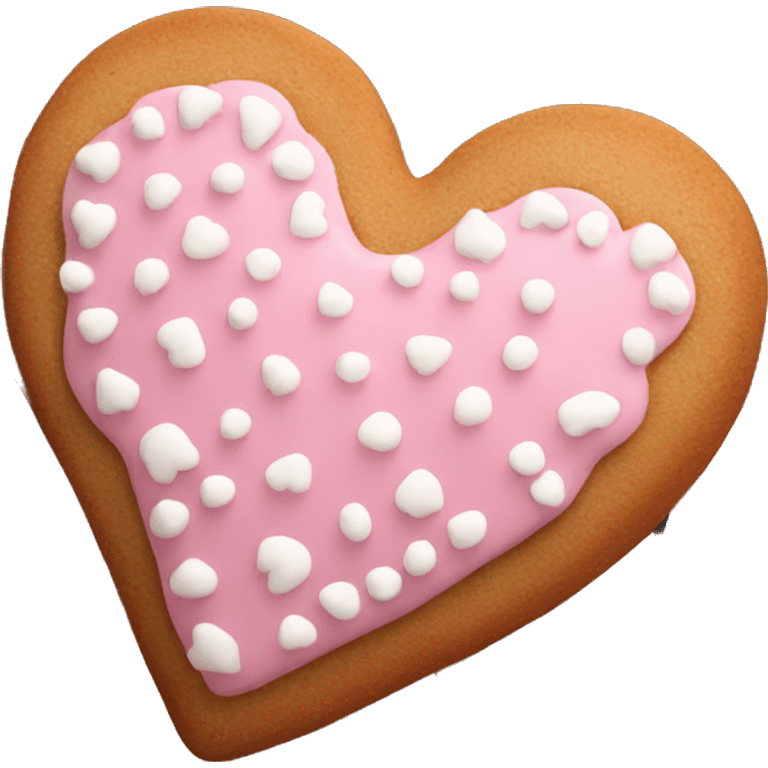 Sweet pink gingerbread cookie shaped like a heart, with white icing decorations emoji