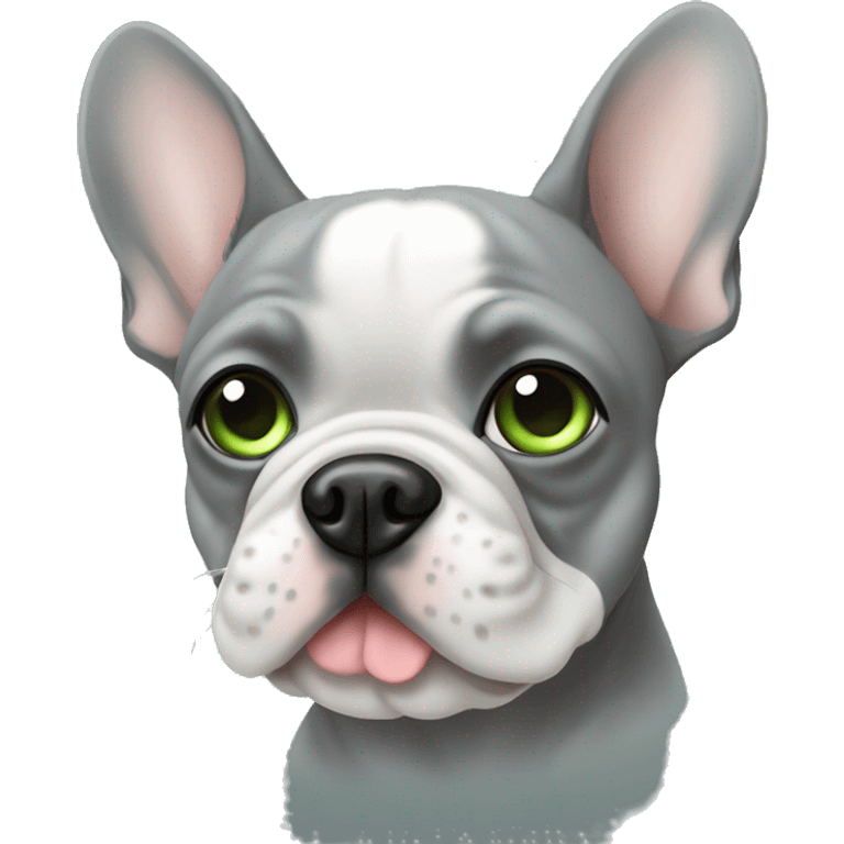 Grey Frenchie with green eyes emoji