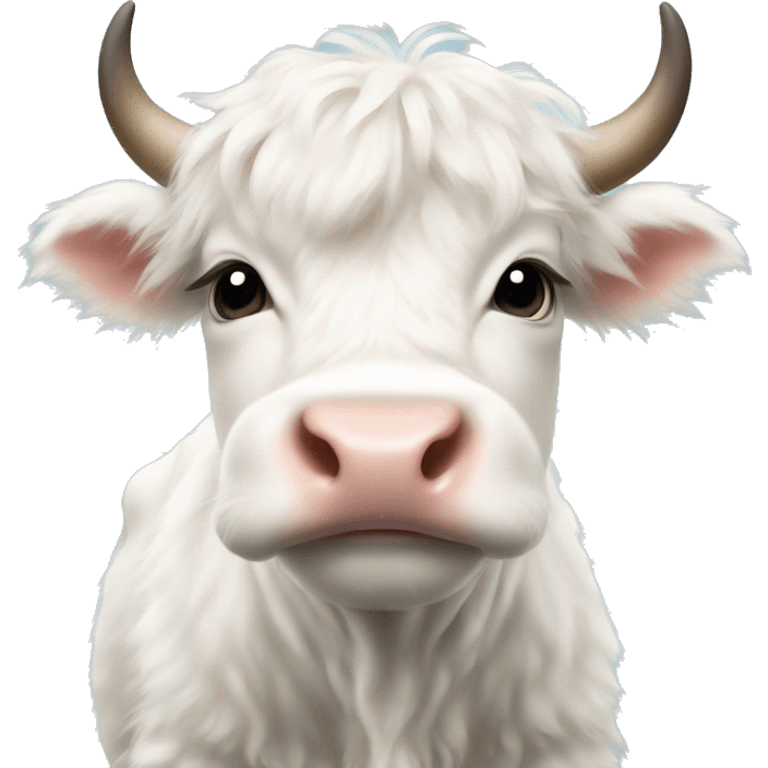 white fluffy baby scottish cow with a small bow on head emoji