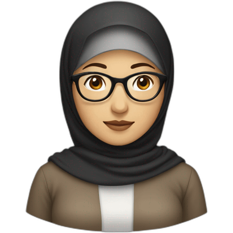 asian woman wearing brown hijab, black shirt, and rounded glasses emoji