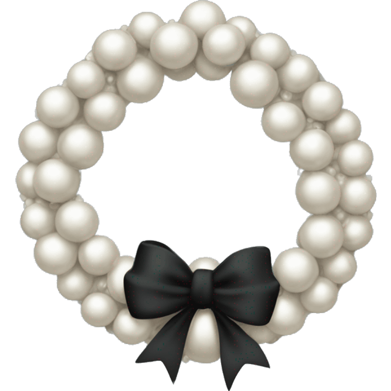 A Christmas wreath designed like a circle of pearls with a tiny black bow. emoji