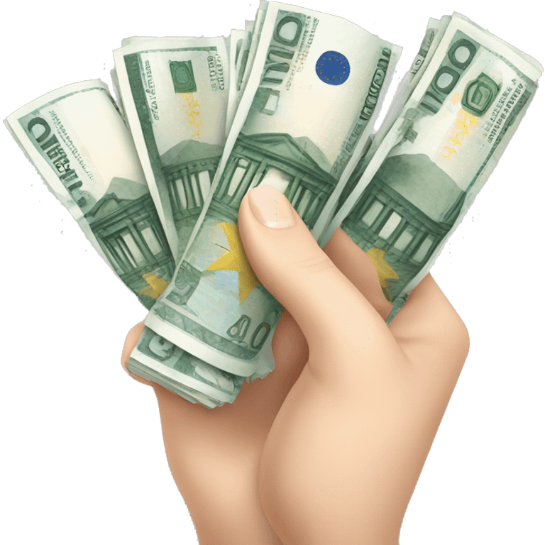 a hand with light skin and manicure holding money in euro banknotes emoji