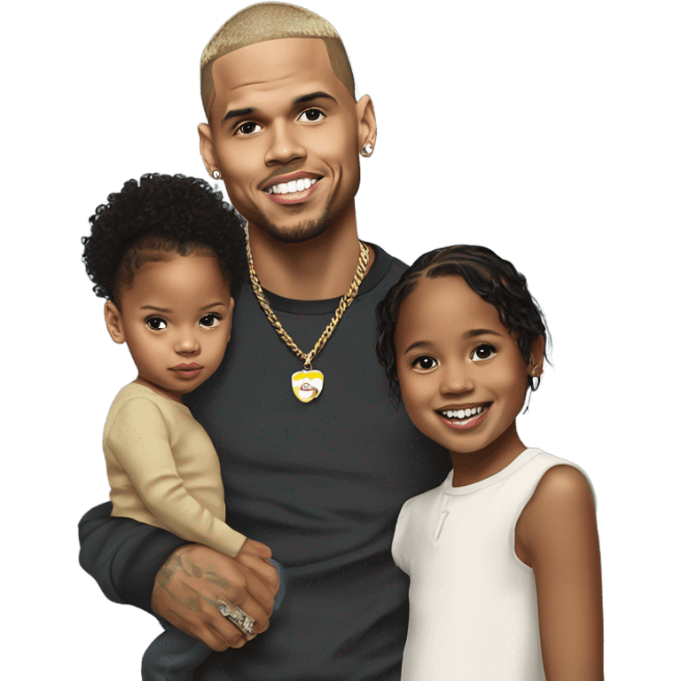 Hyper Realistic Chris Brown with daughter Royalty, son aeko and daughter lovley emoji