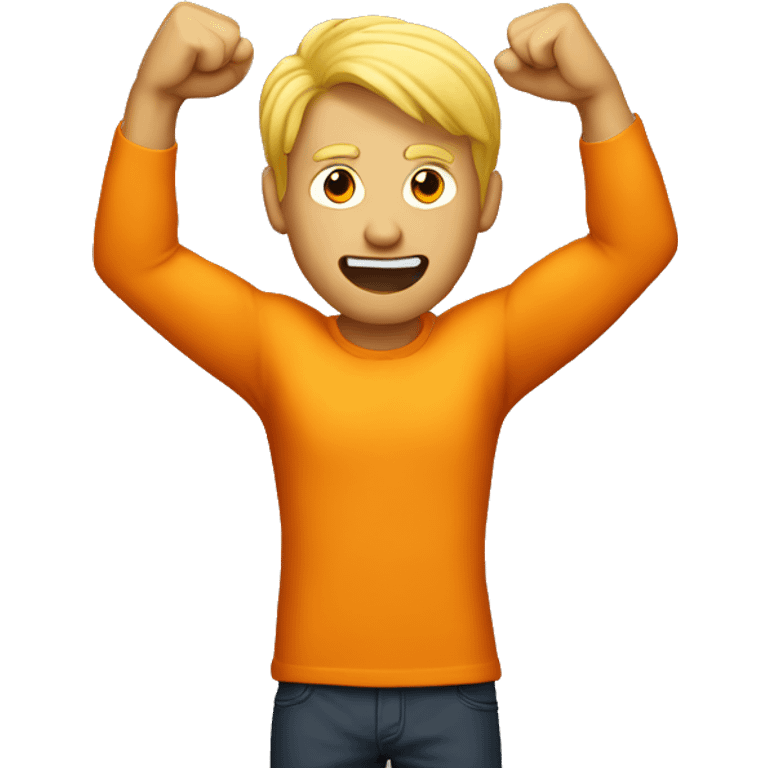 Orange man with blonde hair raising his fist emoji