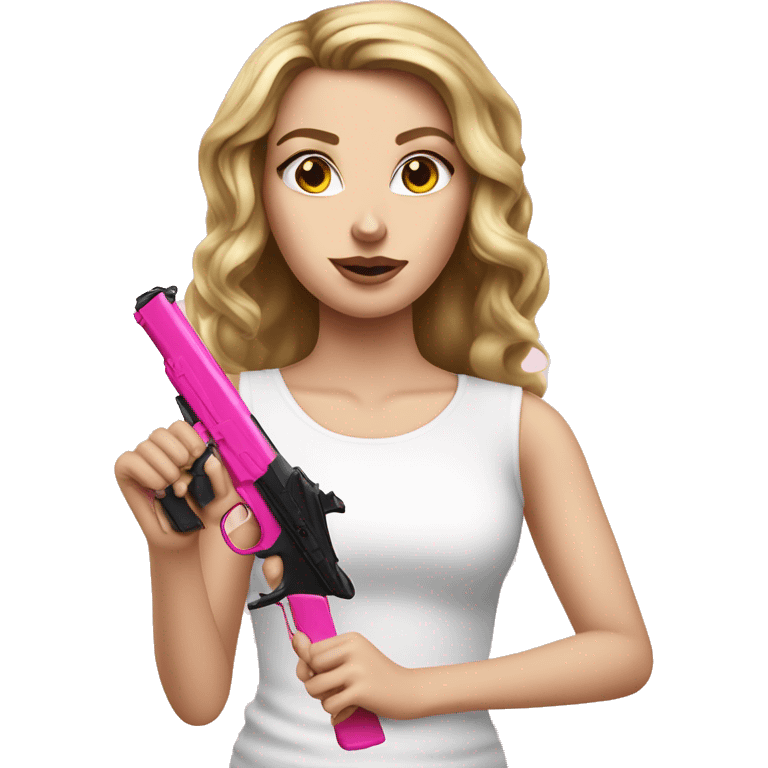 White Girl hand pink nails holding pink gun emoji