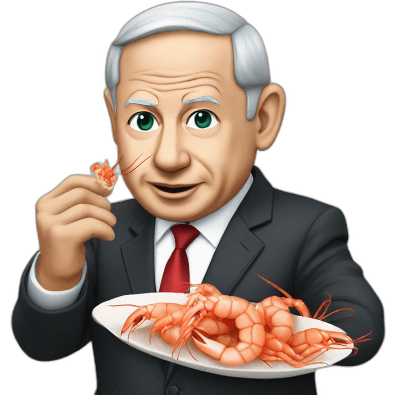 Benjamin Netanyahu with a Yamaca eating shrimps emoji