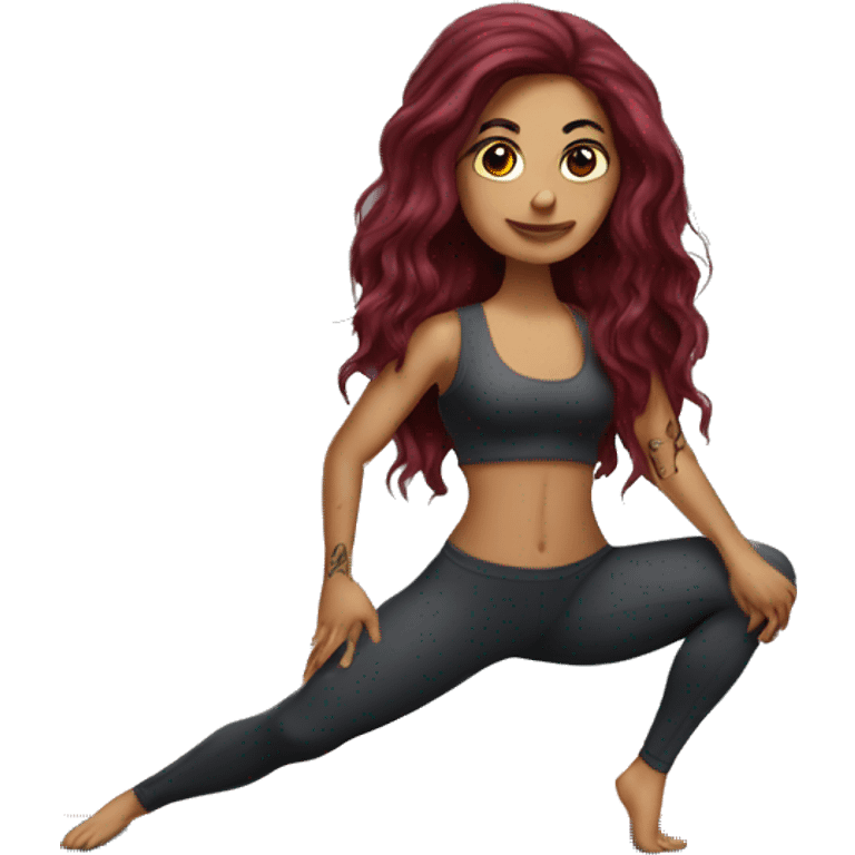 Beautiful tattooed  burgundy long haired woman doing Pilates emoji