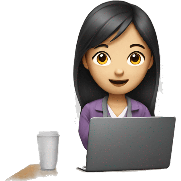 Asian girl with smart phone and laptop emoji