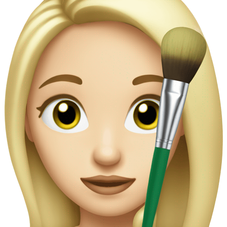 A makeup artist blonde girl with green eyes with a makeup brush in her hand emoji