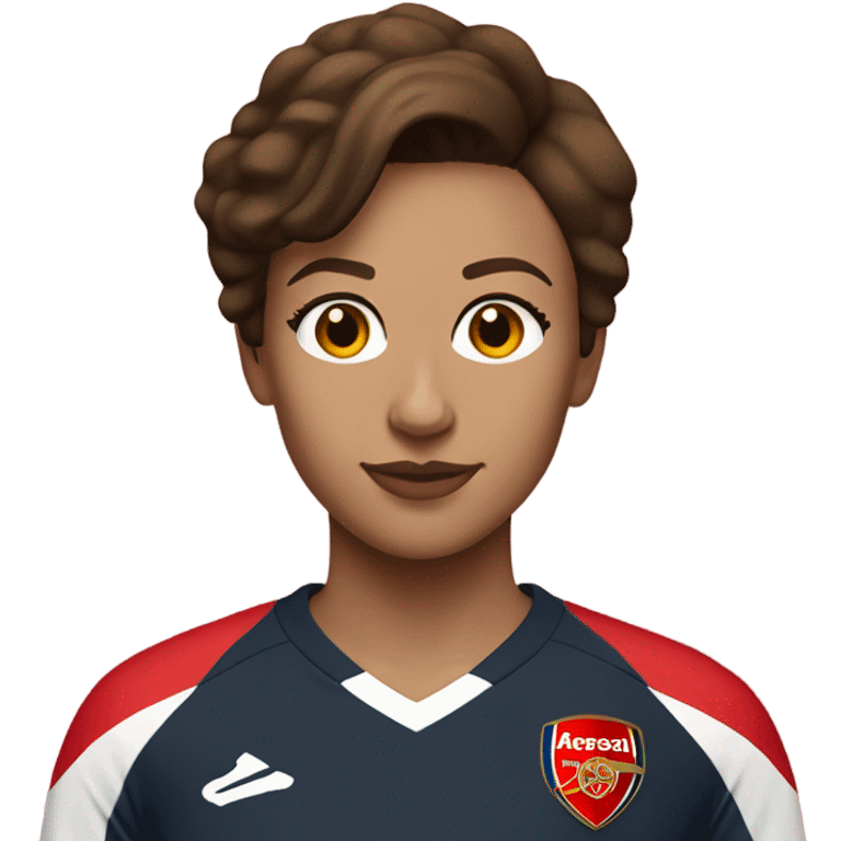 Pretty woman with short brown hair wearing an Arsenal jersey emoji