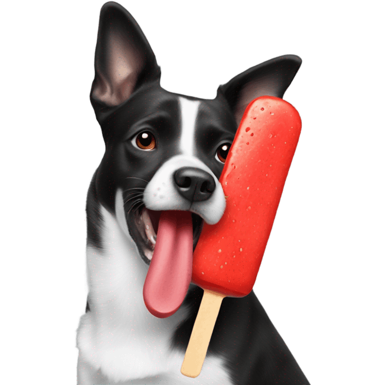 Black and white Dog licking a red popsicle emoji