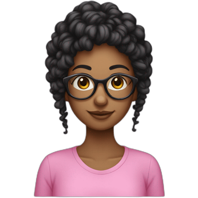 Menina de cabelo pretos lisos e oculos rosa emoji