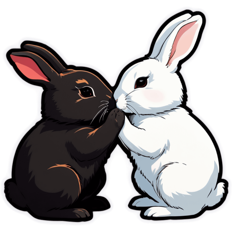 Black rabbit and white rabbit touching noses emoji