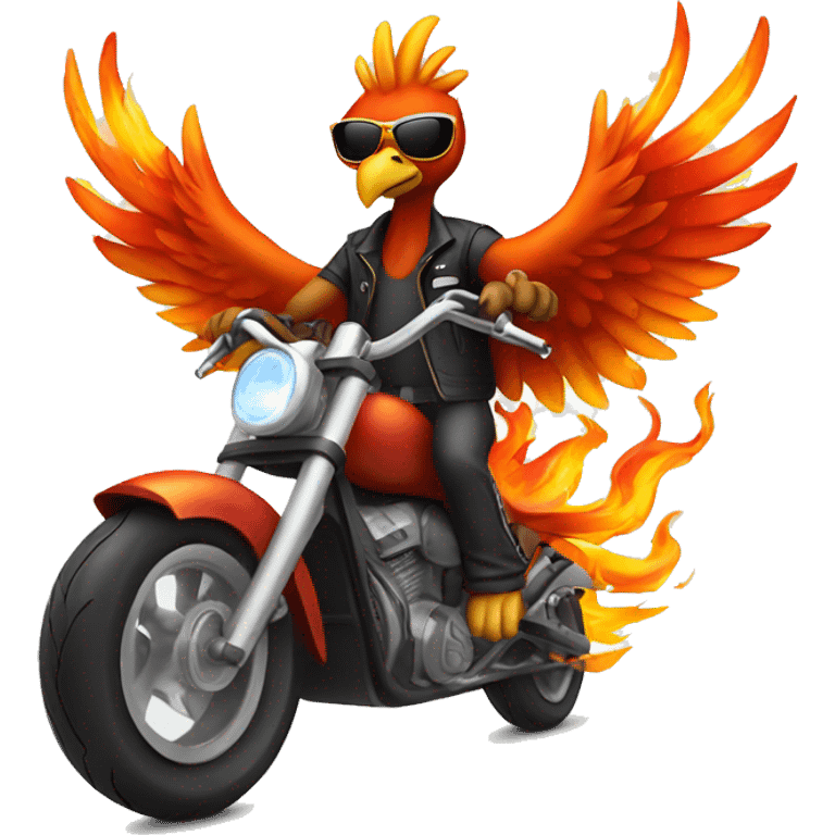 phoenix riding a motorcycle wearing sunglasses with flames  emoji