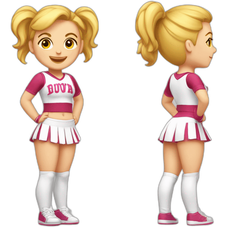 Full body Caucasian curvy cheerleader back and front views emoji