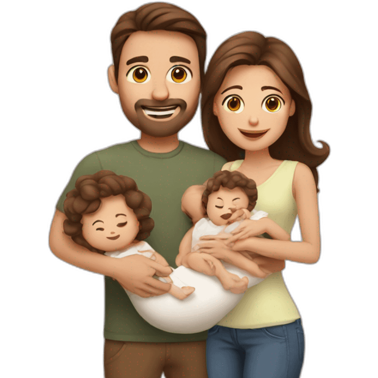 Brown hair father, long Brown hair mother holding a baby emoji