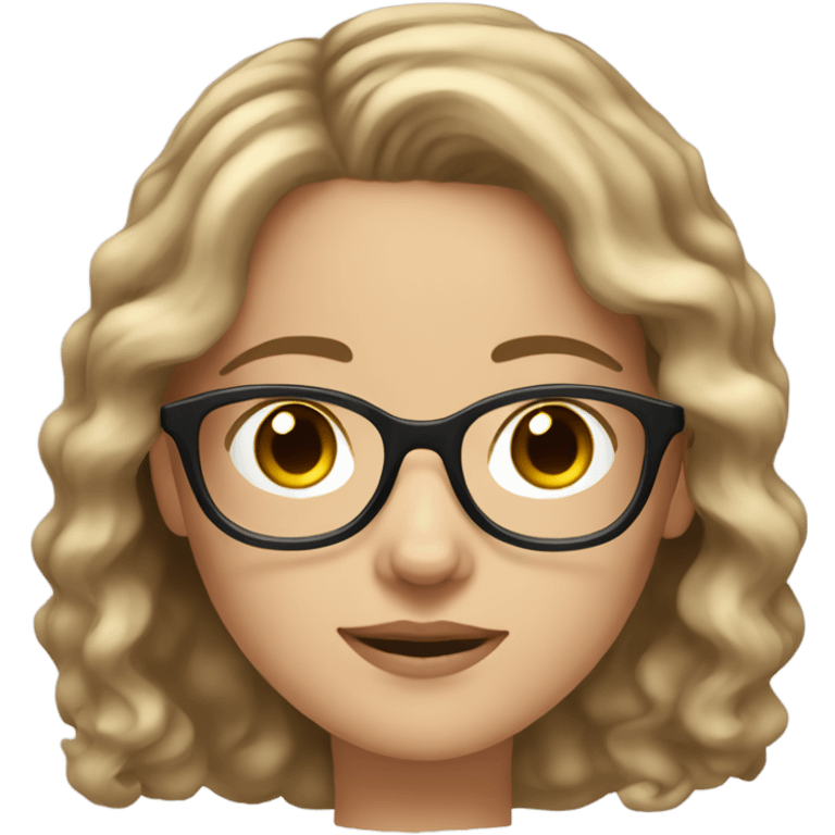 A white girl with light brunette wavy hair with clear glasses and clear skin emoji