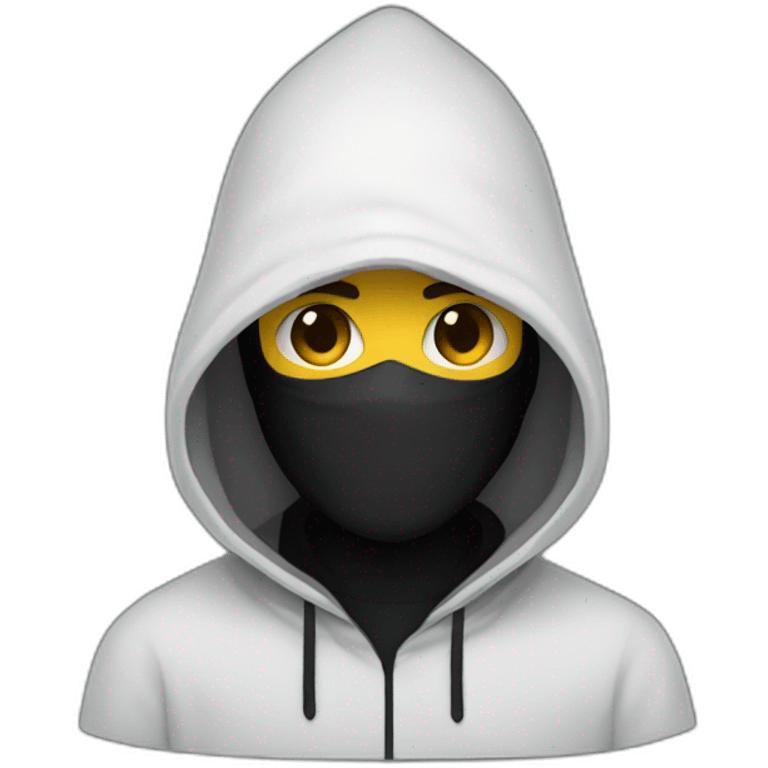 Developer with a black hood behind his computer and focus on his code  emoji