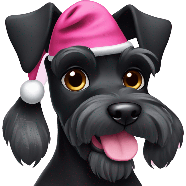 Black schnauzer with pink Christmas hat emoji