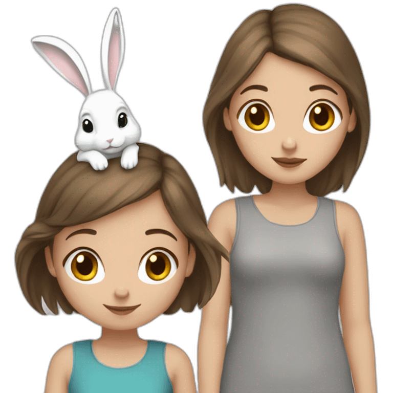 White Girl brown hair anD two Grey bunnies emoji