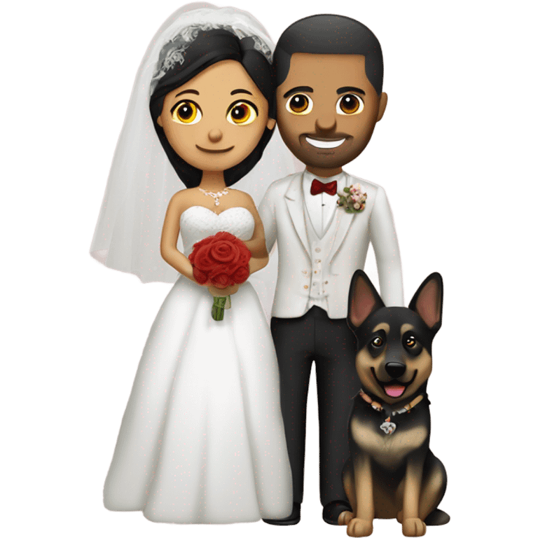 Mexican bride and bald groom with German shepherd  emoji