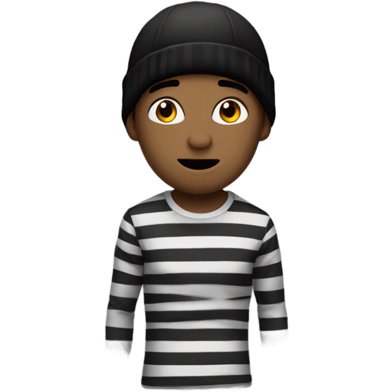 Robber with a black beanie and a striped white and black shirt emoji