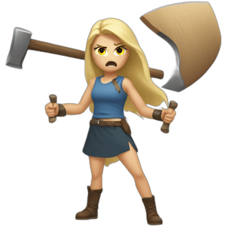 angry blonde girl throwing axes emoji