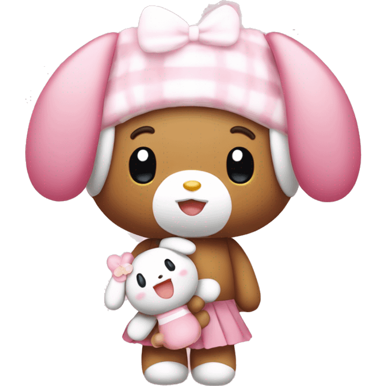 my melody from sanrio holding a teddy bear emoji