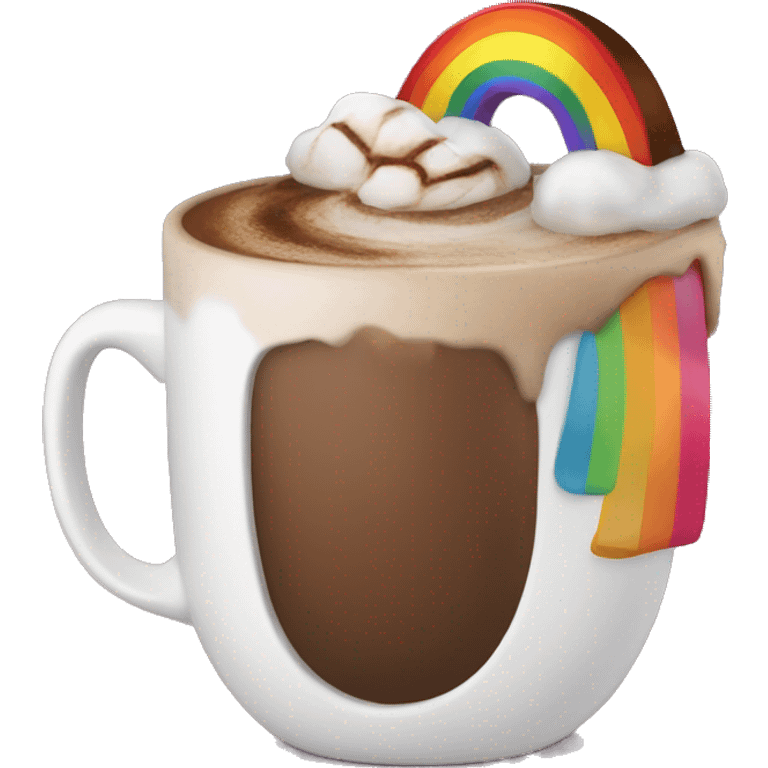 Rainbow coffee cup with hot coco and no face emoji