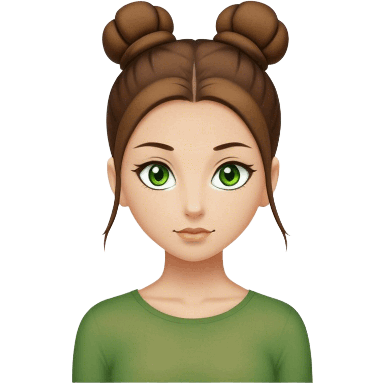 green eyed girl with brown top bun emoji