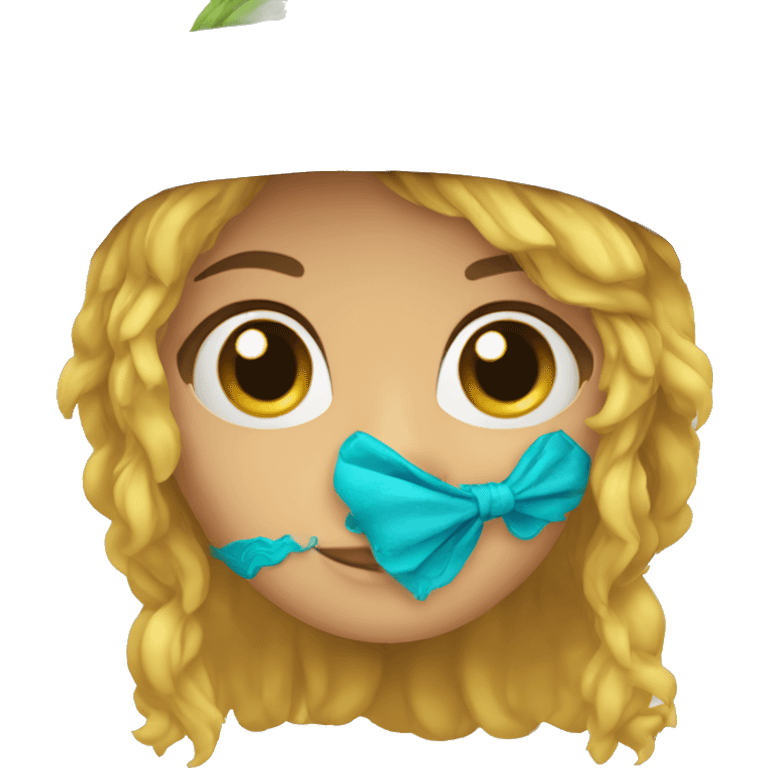 chica con el pelo azul ondulado y sombrero pirata y ojos verdes emoji