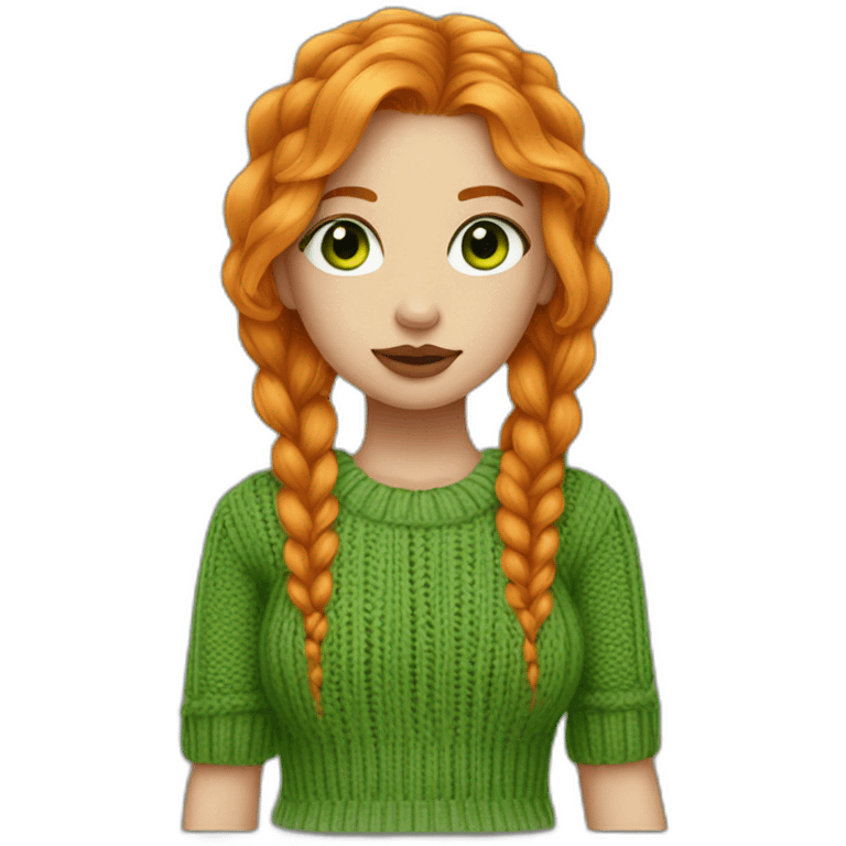 orange hair with dark brown roots girl with green eyes and a septum piercing and green knitted shirt emoji