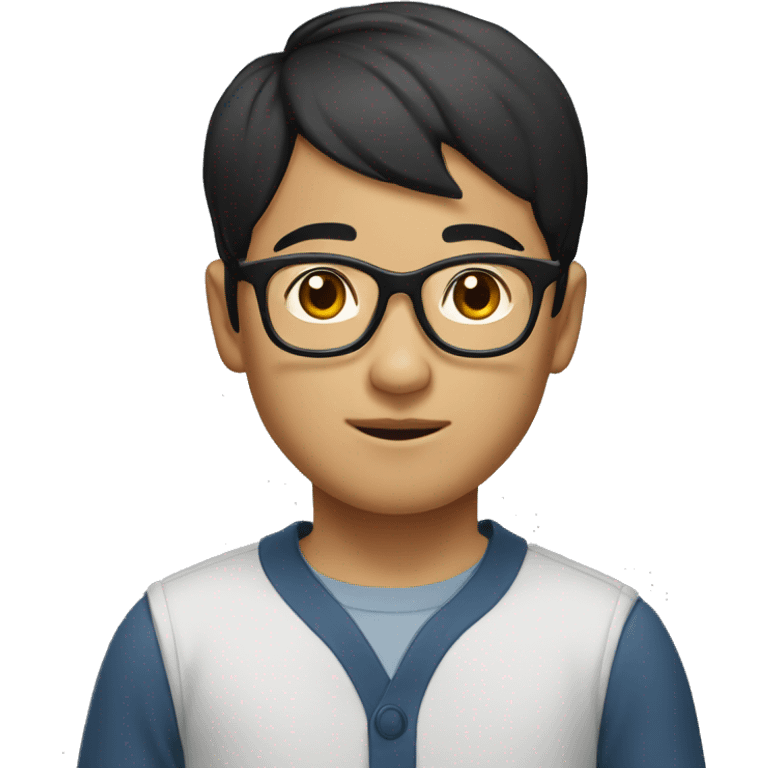 short black haired asian in early 12's boy with glasses emoji