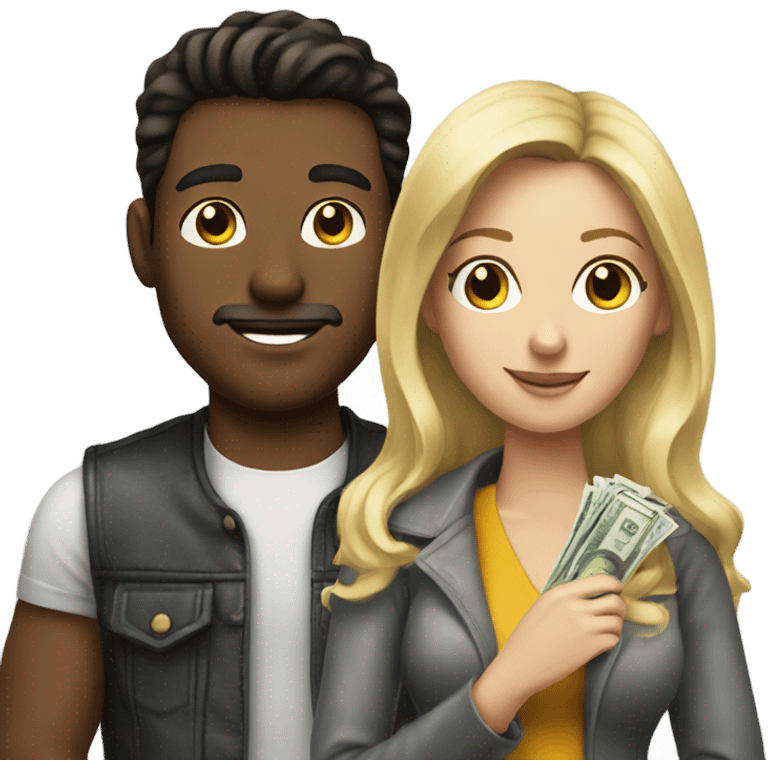 Brunette man and blonde woman with money emoji