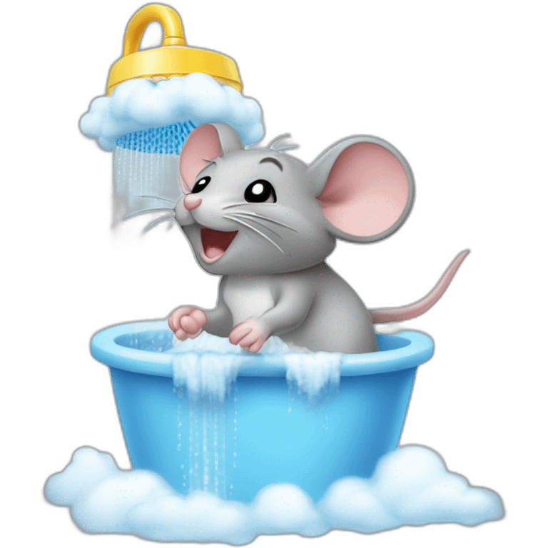 Mouse taking a shower under cloud and happy  emoji