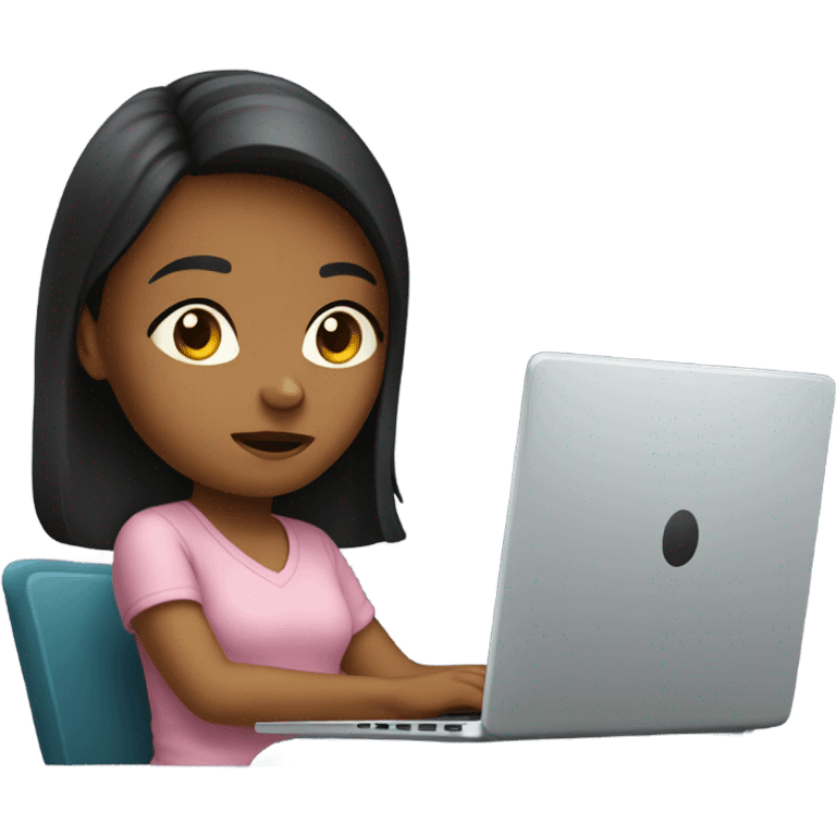 a girl in front of laptop, focused emoji