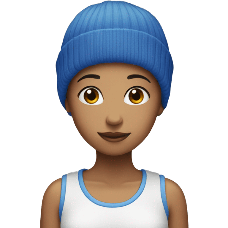 girl with short blue hair and beanie on emoji