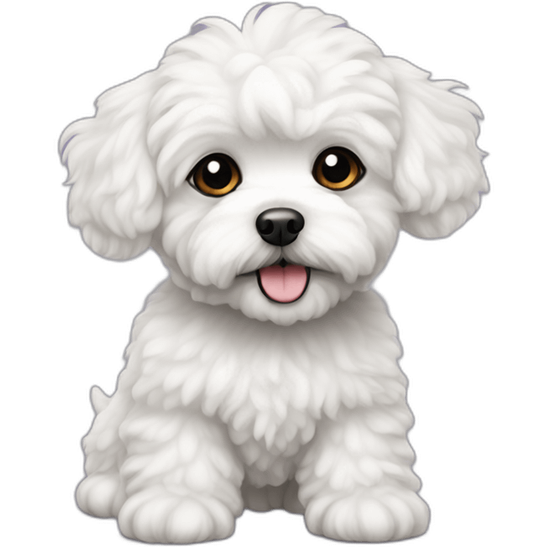 White Maltipoo dog with black right ear emoji