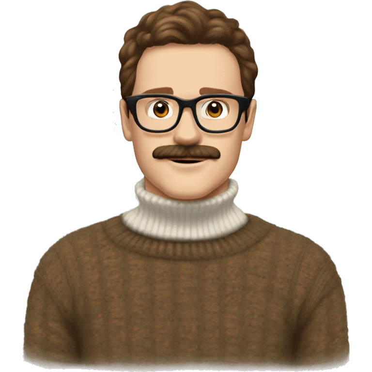 Pale guy brown hair glasses van dyke moustache Fluffy turtleneck sweater  emoji