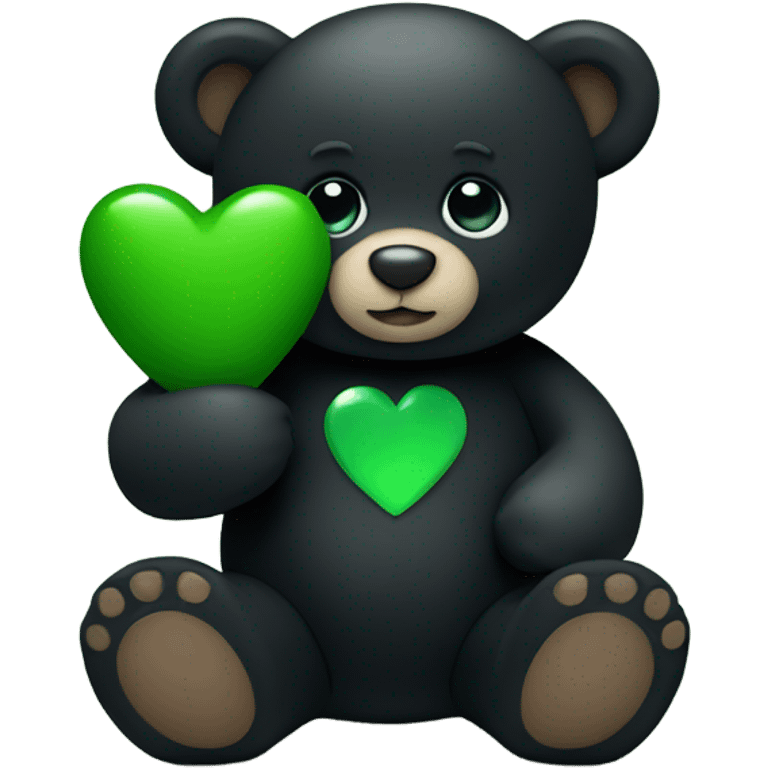 Black teddy bear holding green heart emoji