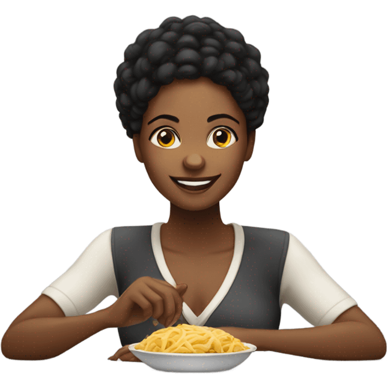 Black woman full after eating emoji