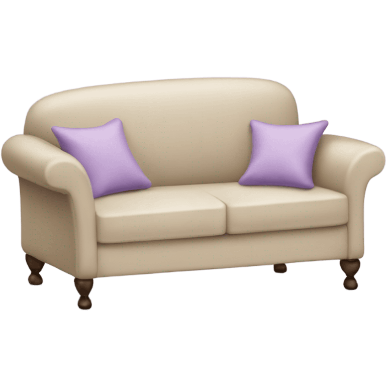 Delicate beige sofa with a light purplebedspread and a pillow emoji