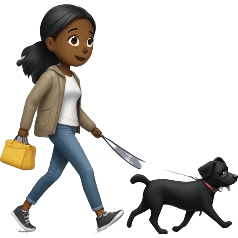 Girl walking small black dog emoji