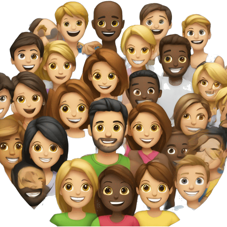 Group of happy people taking selfie. In a circle shape emoji