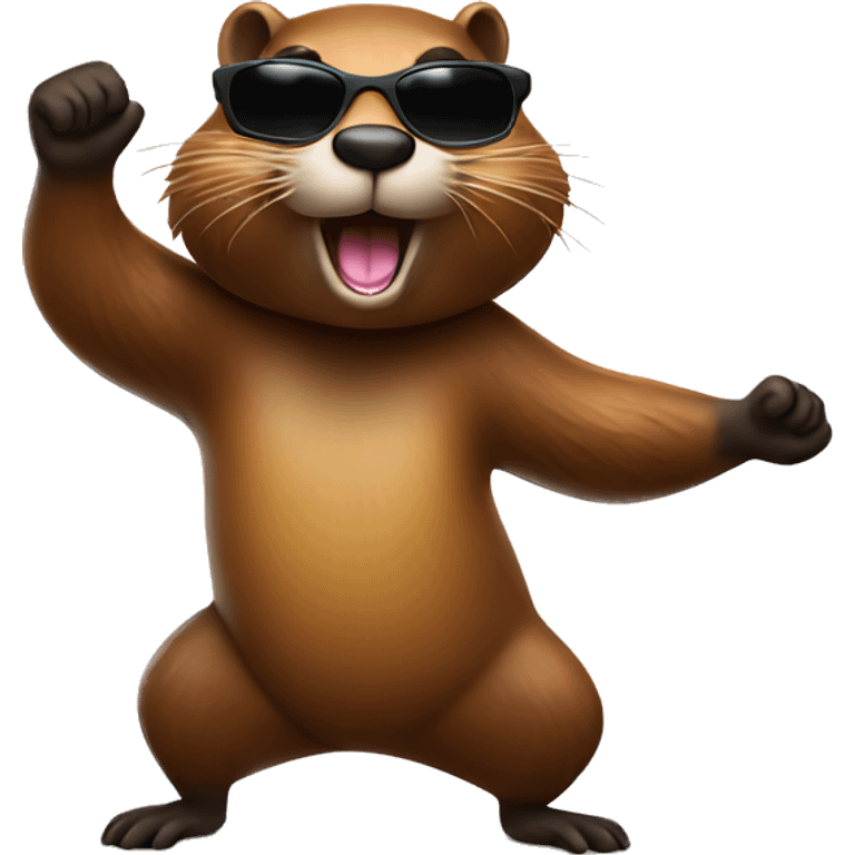 Beaver in sunglasses dancing emoji