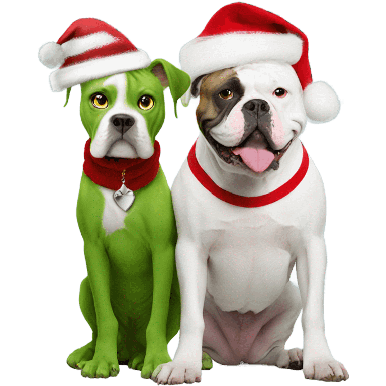 The grinch taking Christmas photo with a white American bulldog emoji